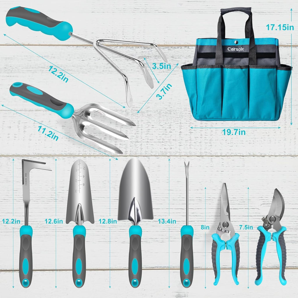 10 Piece Heavy Duty Stainless Steel Garden Tools Set with Ergonomic Rubber Handle. Variety of Gardening Hand Tools fo... - Image 3