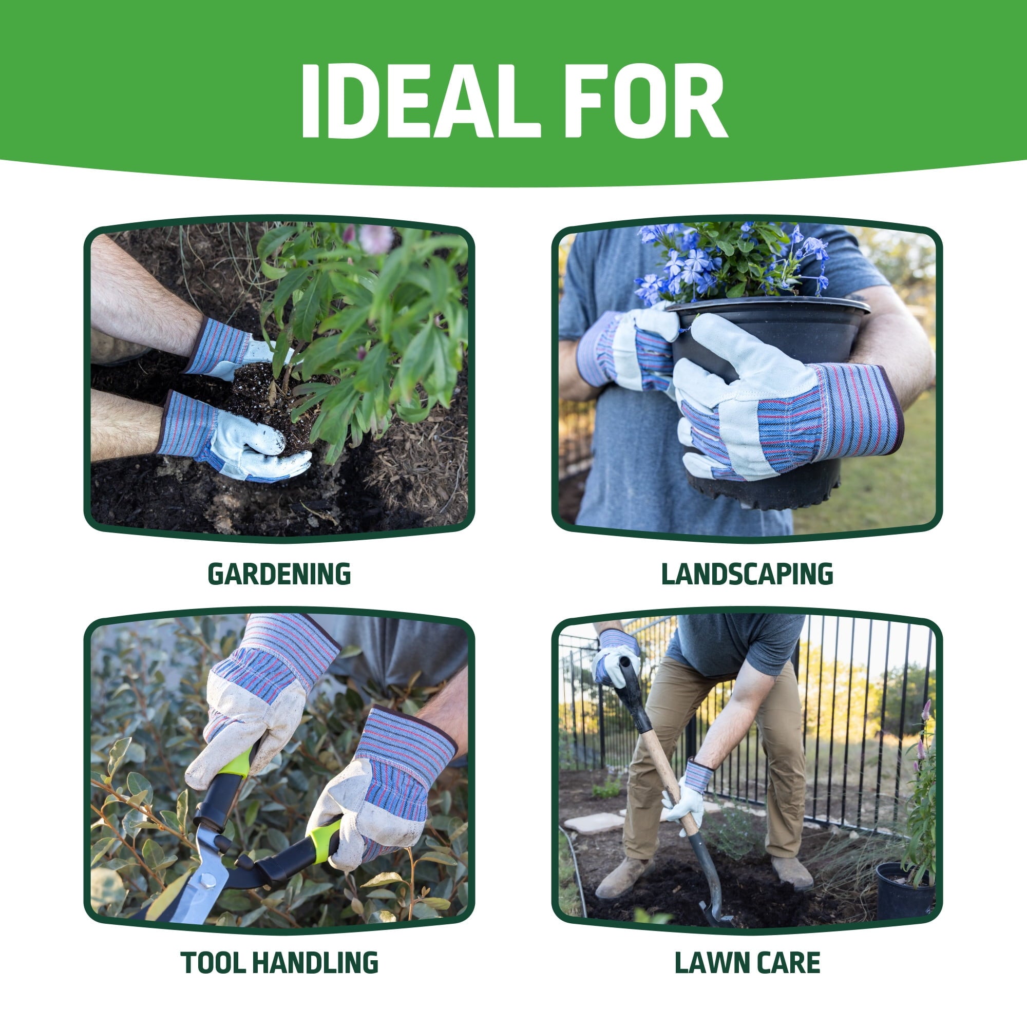 Mens Palm Leather Gardening Gloves, Size L - Image 4