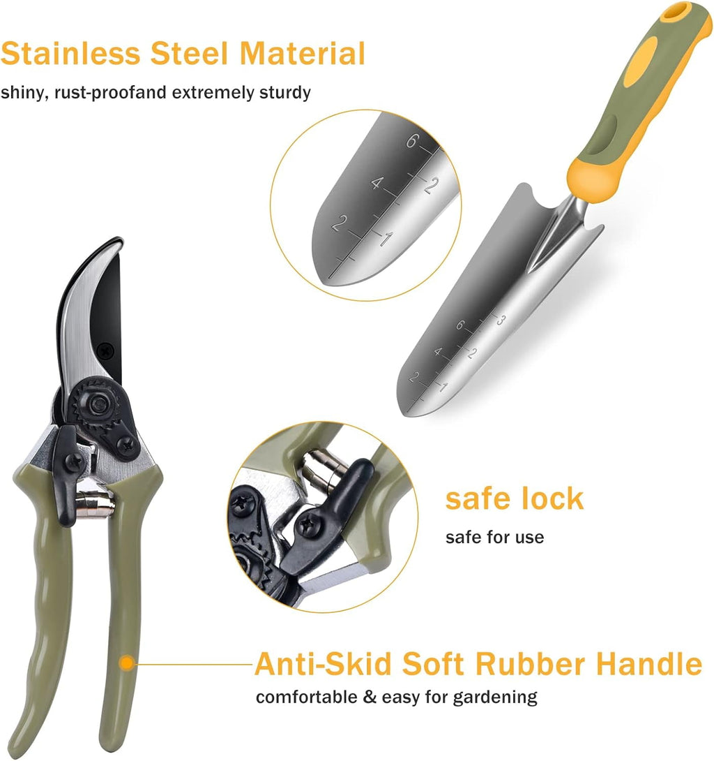 Garden Tool Set, 9 Piece Stainless Steel Rust-Proof Heavy Duty Gardening Tools with Non-Slip Rubber Handle, Durable G... - Image 5