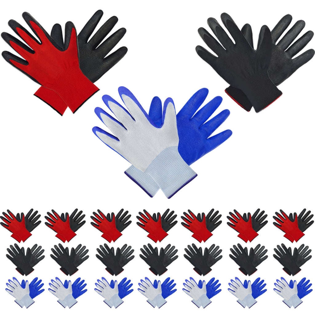 24 Pairs Gardening Gloves for Men Women Breathable Rubber Coated Safety Work Gloves Bulk for Gardening Construction Work