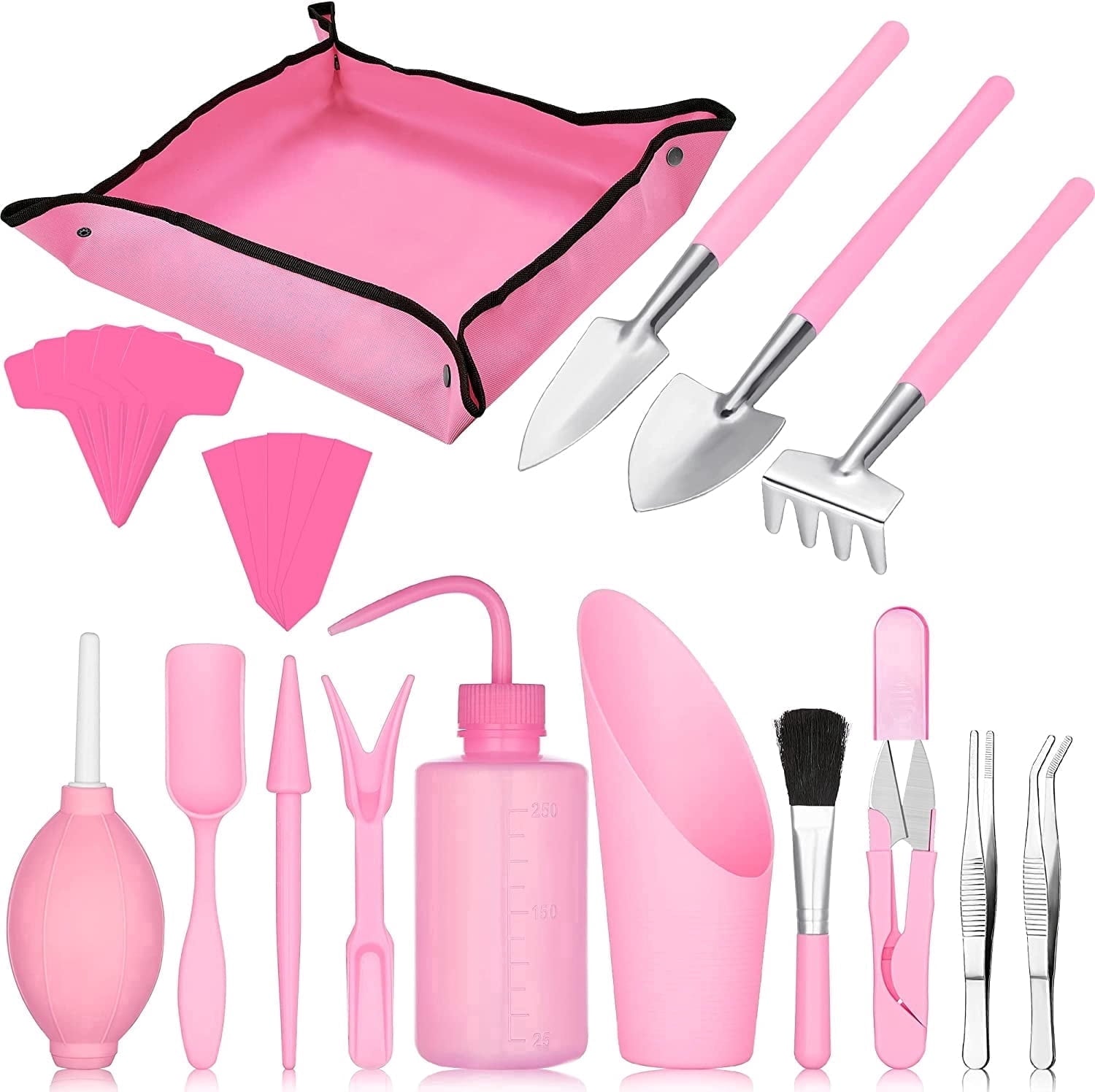 24 Pcs Succulent Tools Set with 20" x 20" Waterproof Potting Tarp Mat, Miniature Indoor Garden Hand Tool Kit for Tran...