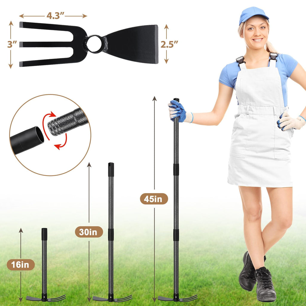 Hoe Garden Tool, 31'' Garden Hoe Long Handle for Weeding, Hoe Cultivator 2 in 1 Hand Garden Tools for Gardening Planting - Image 5