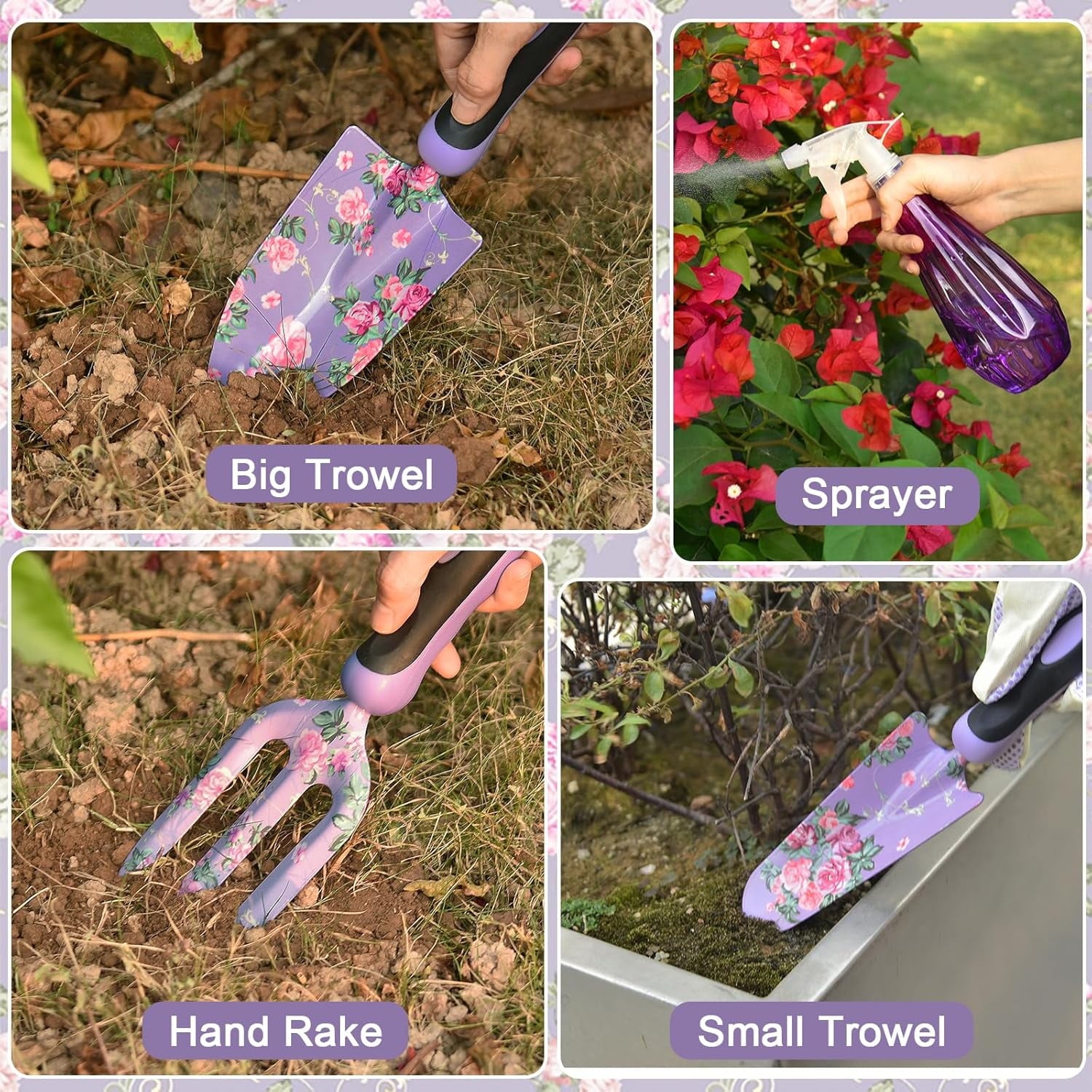10-Piece Heavy Duty Purple Garden Tool Set with Durable Organizer Bag. A Fashionable & Practical Gardening Gift for W... - Image 3