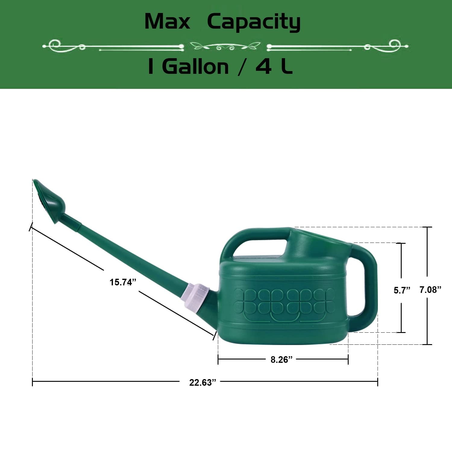 1 Gallon Plastic Watering Can for Indoor & Outdoor Plants with Long Spout and Removable Rotation Sprinkler Head, Dark... - Image 3