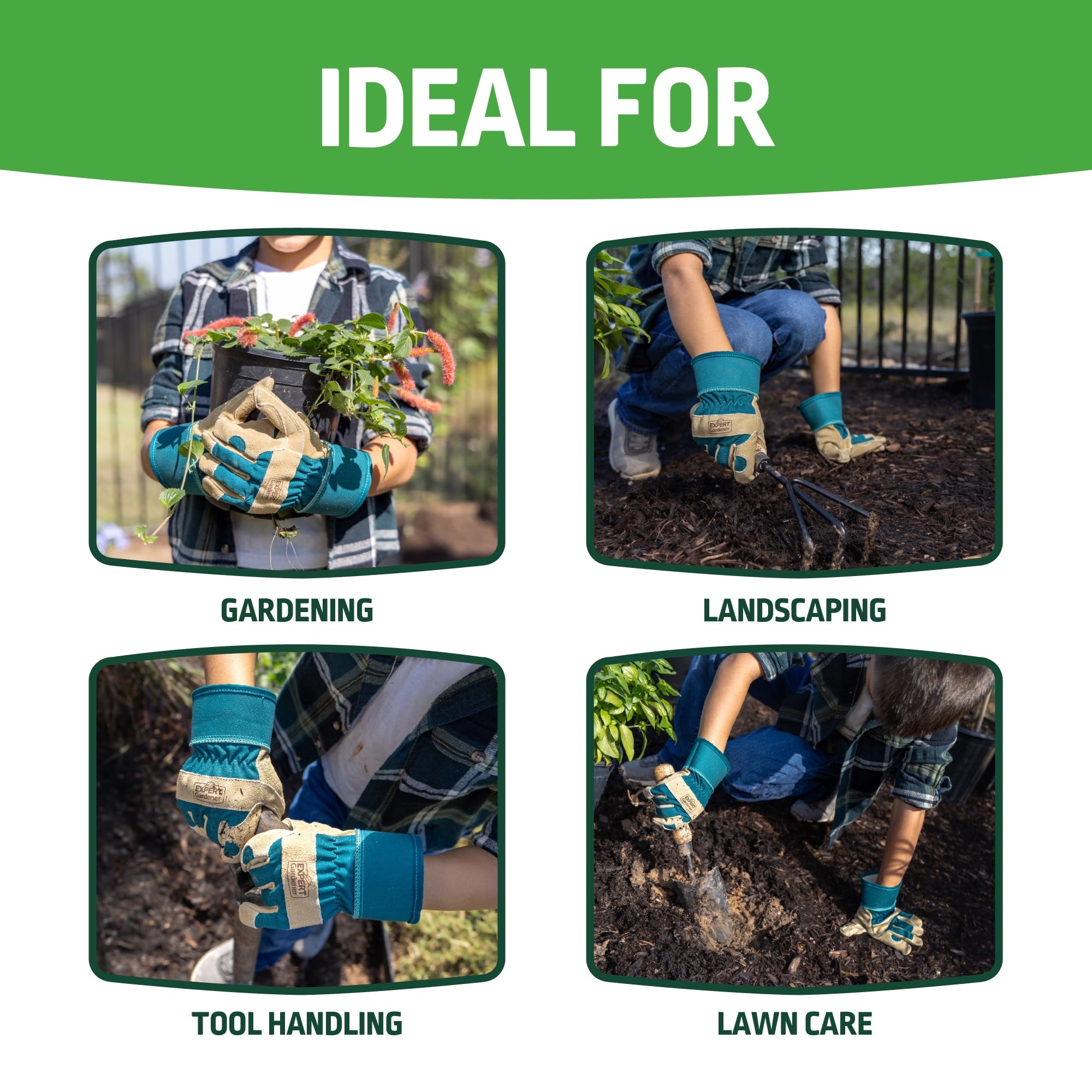 Expert Gardener Kids Leather Palm Gardening Gloves - Image 5