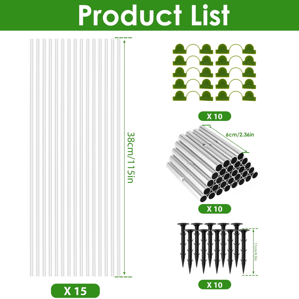 15Pcs Garden Hoops Bracket Kit,Greenhouse Hoop Garden Netting Kit with Clips for DIY 20-33ft Grow Tunnel, Garden Hoops for Raised Beds, Fibe - Image 2