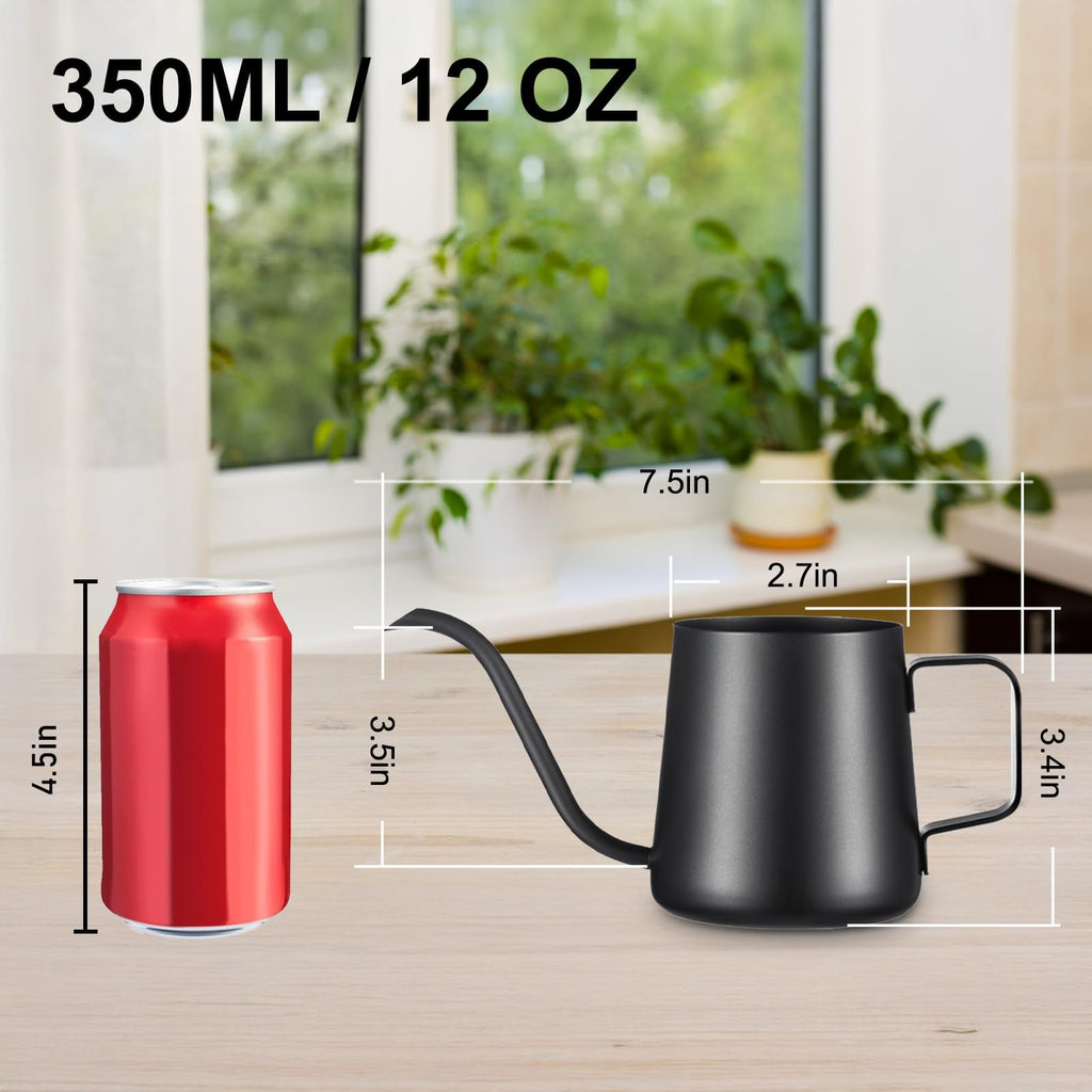 12oz/350ml Watering Can Indoor Plants, Stainless Steel Plant Watering Can with Long Spout (Black) - Image 3