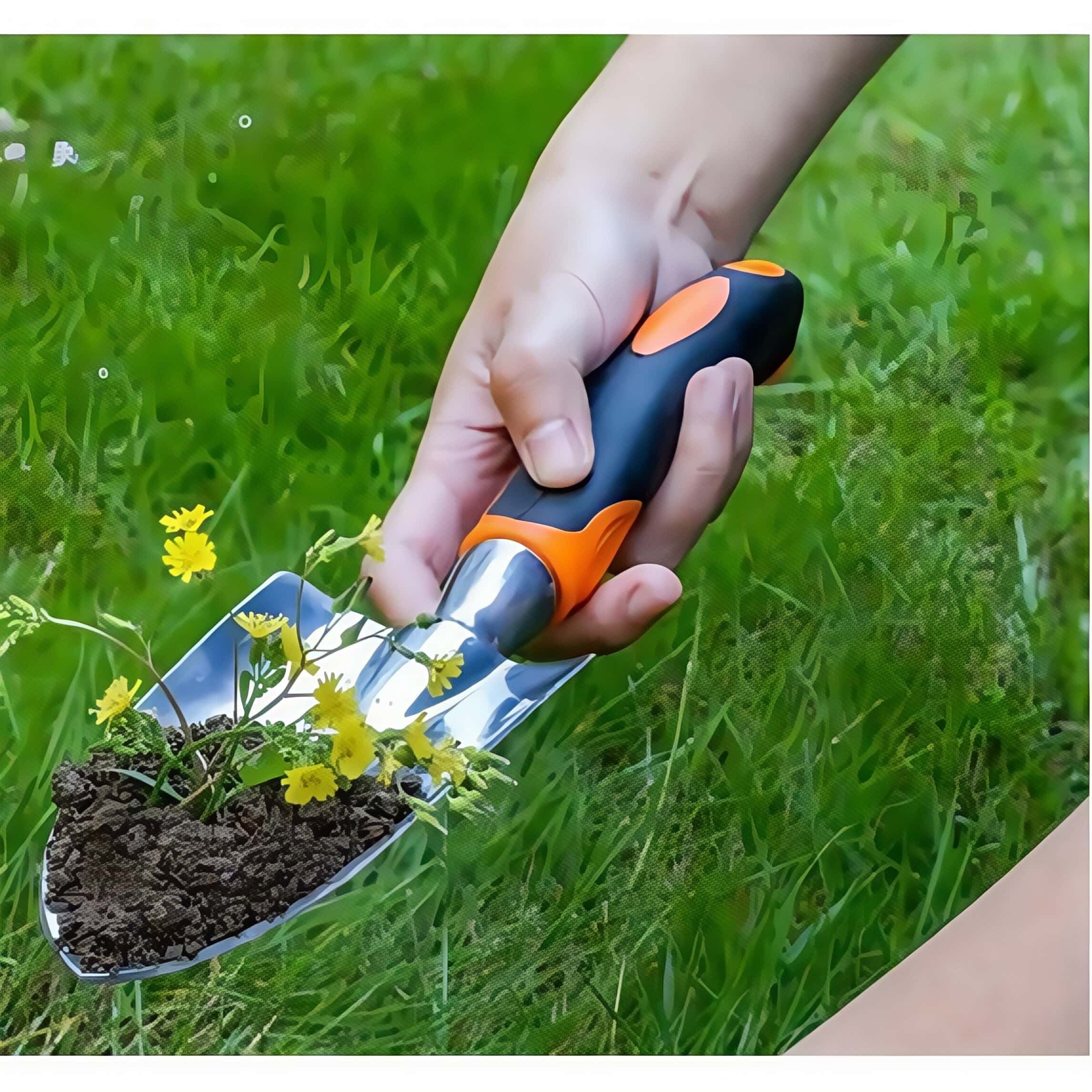 3-In-1 Garden Tool Set Black And Orange Trowel Transplanter Cultivator - Image 3