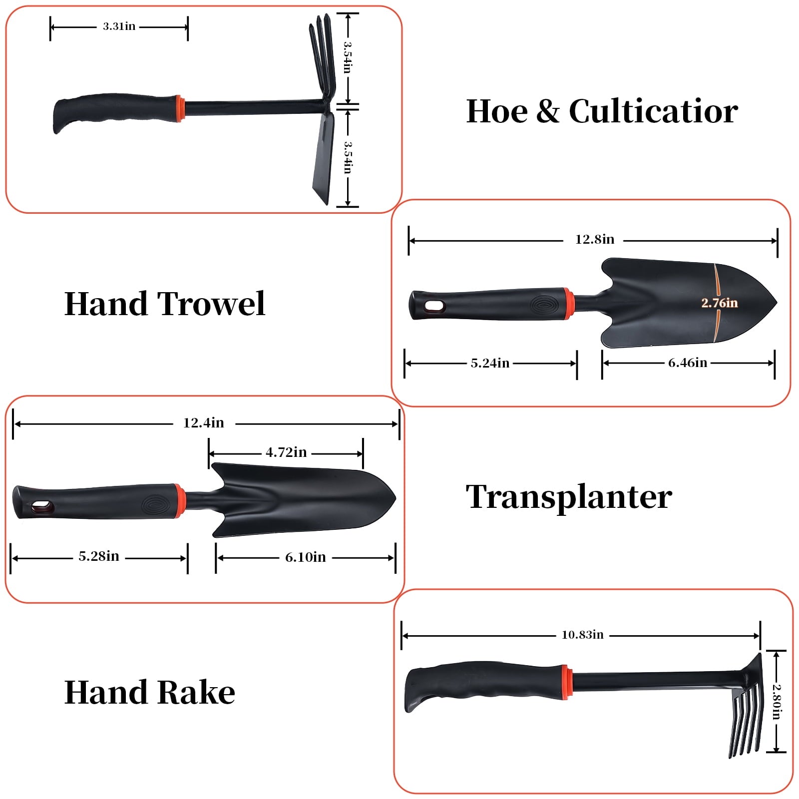Garden Tool Set 4-Piece,Aluminum Alloy Gardening Tools Set,Heavy Duty Black Coated Kit for Indoor/Outdoor Planting & ... - Image 2