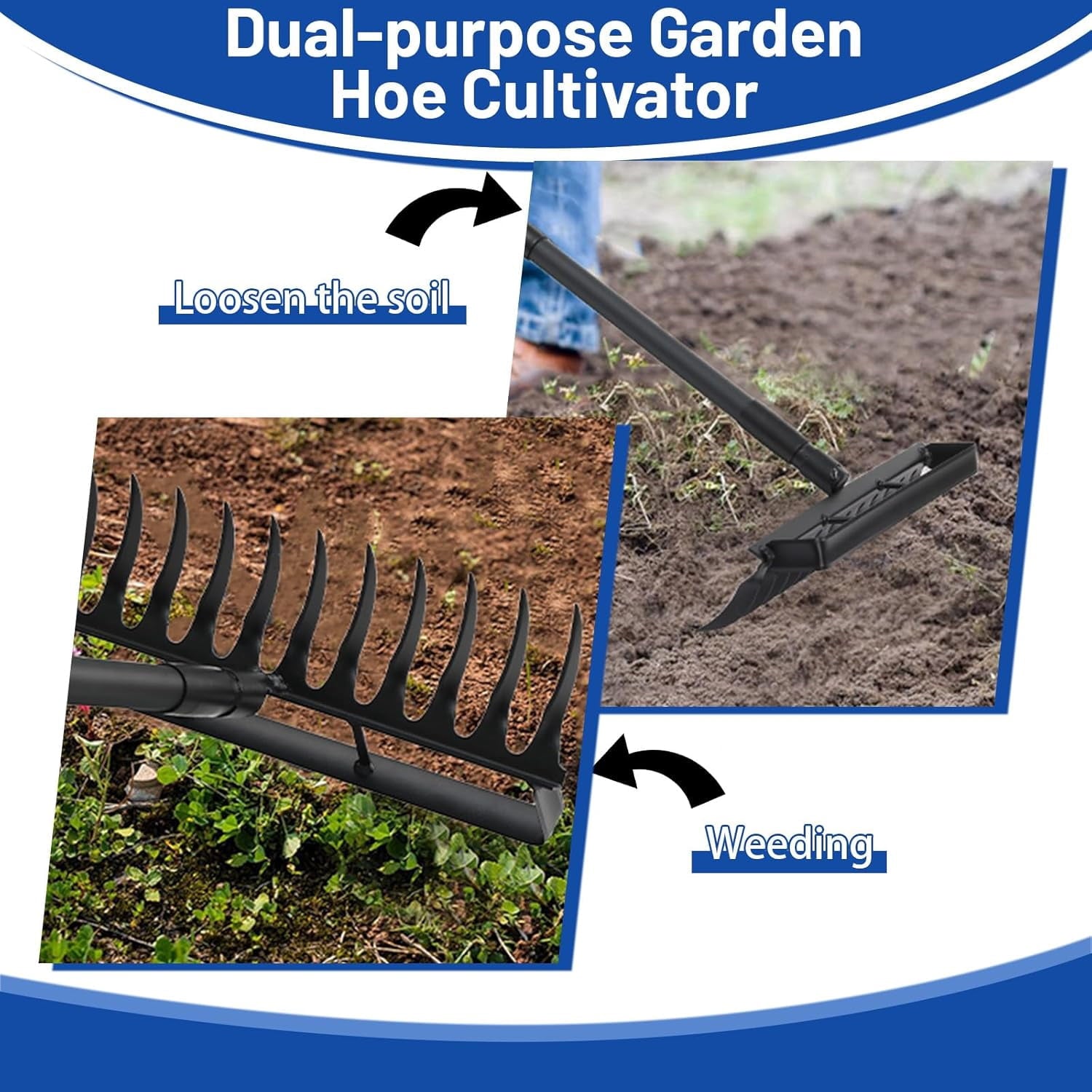 Weeding Tools, 2-in-1 for Weeding with 76.8" Adjustable Handle, Heavy Duty ing Tools with 12 Tines for Weeding, Loose... - Image 2