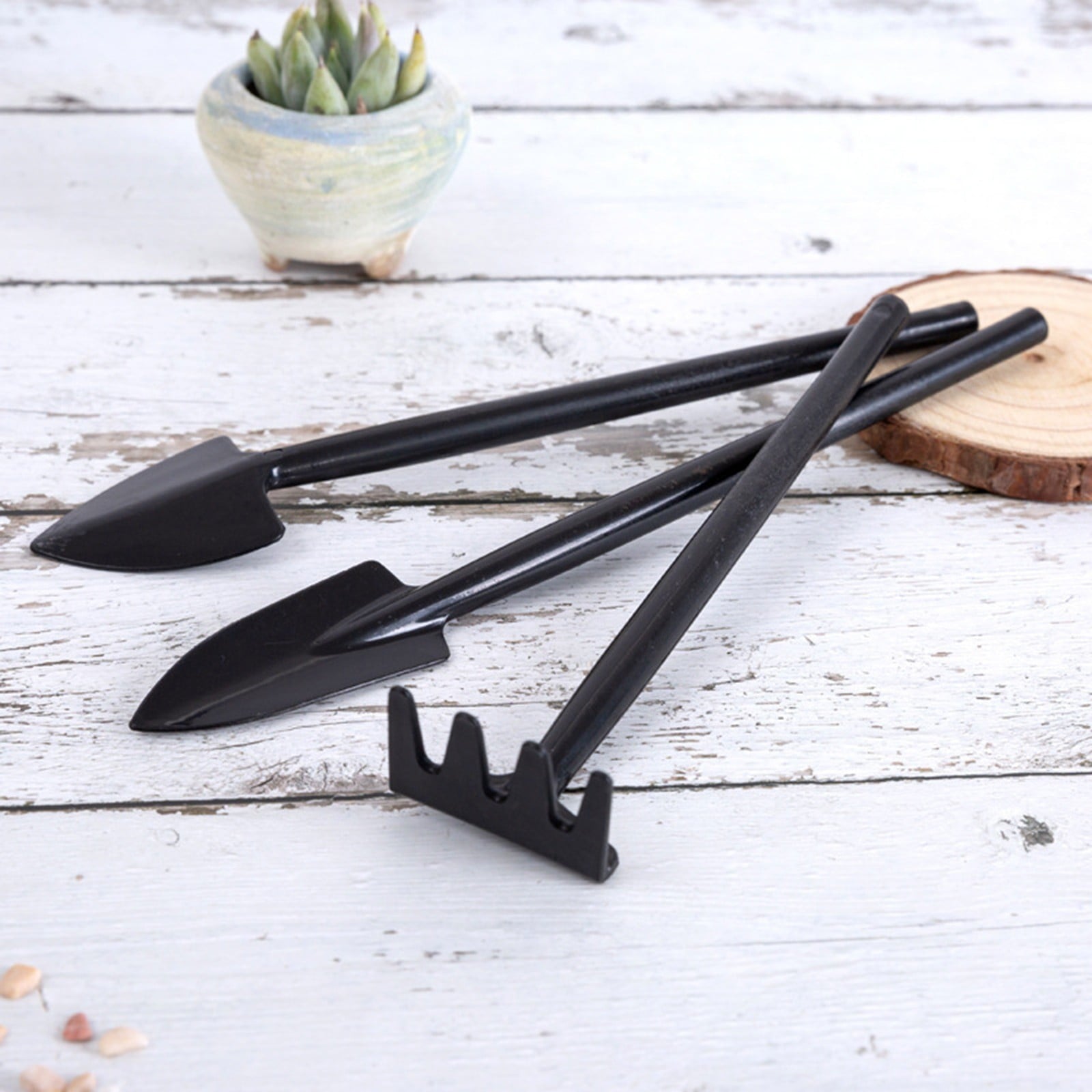 Mini Three-piece Potted Shovel Shovel Shovel Hoe Succulent Planting Tools Garden Tool Set(Black) - Image 2