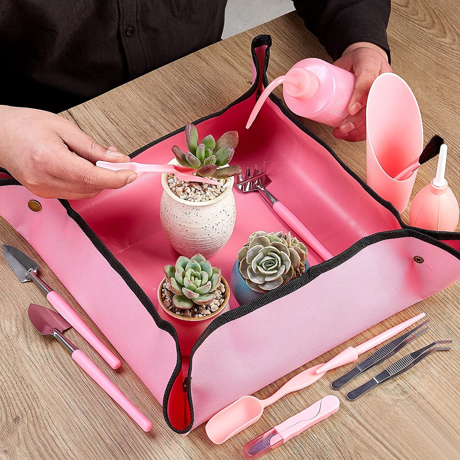 24 Pcs Succulent Tools Set with 20" x 20" Waterproof Potting Tarp Mat, Miniature Indoor Garden Hand Tool Kit for Tran... - Image 2