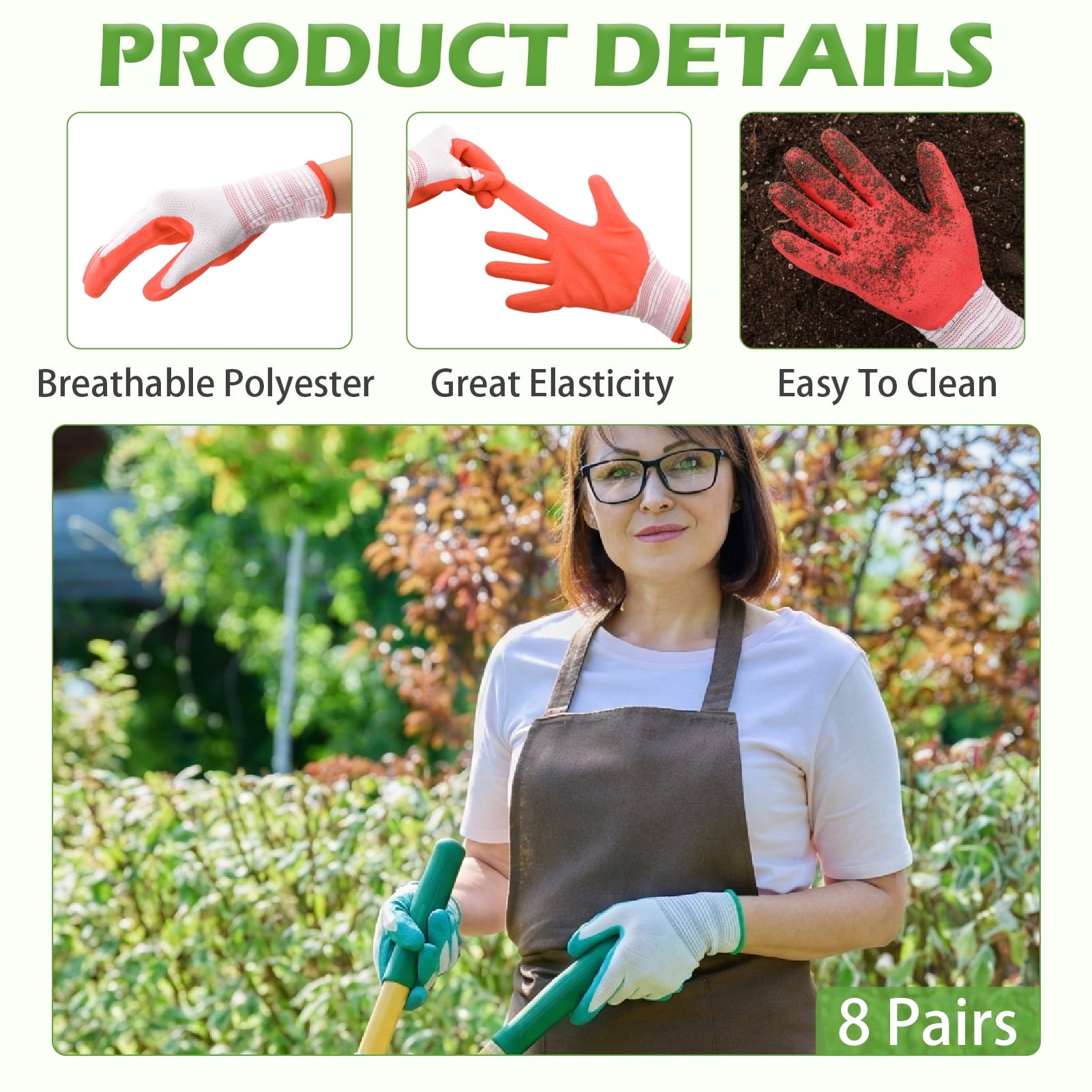 topjuju 8 Pairs Gardening Gloves for Women and Men, Grippy Nitrile Rubber Coated Work Gloves for Yard Garden, Outdoor Indoor Protective Work - Image 3