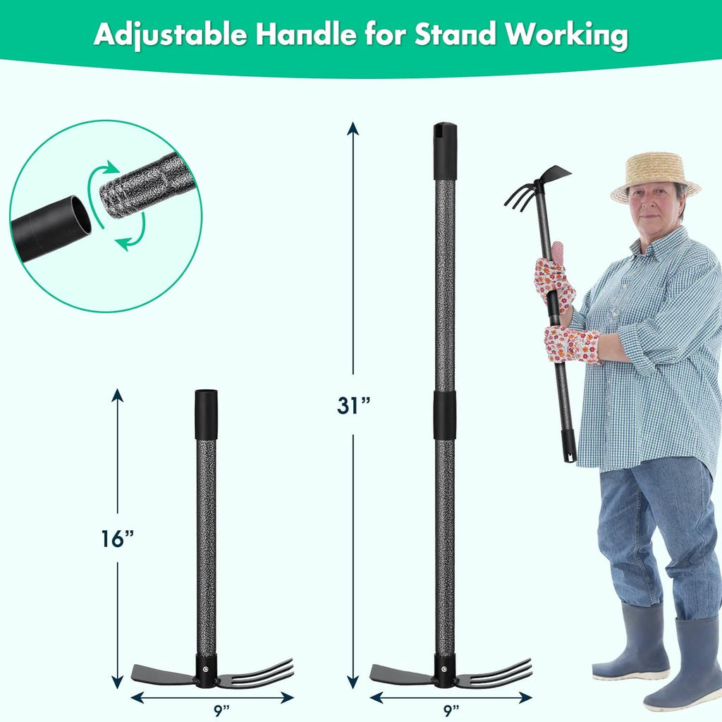 Tool with Two-Head, 31" Adjustable Long Handle and Cultivator - Image 5