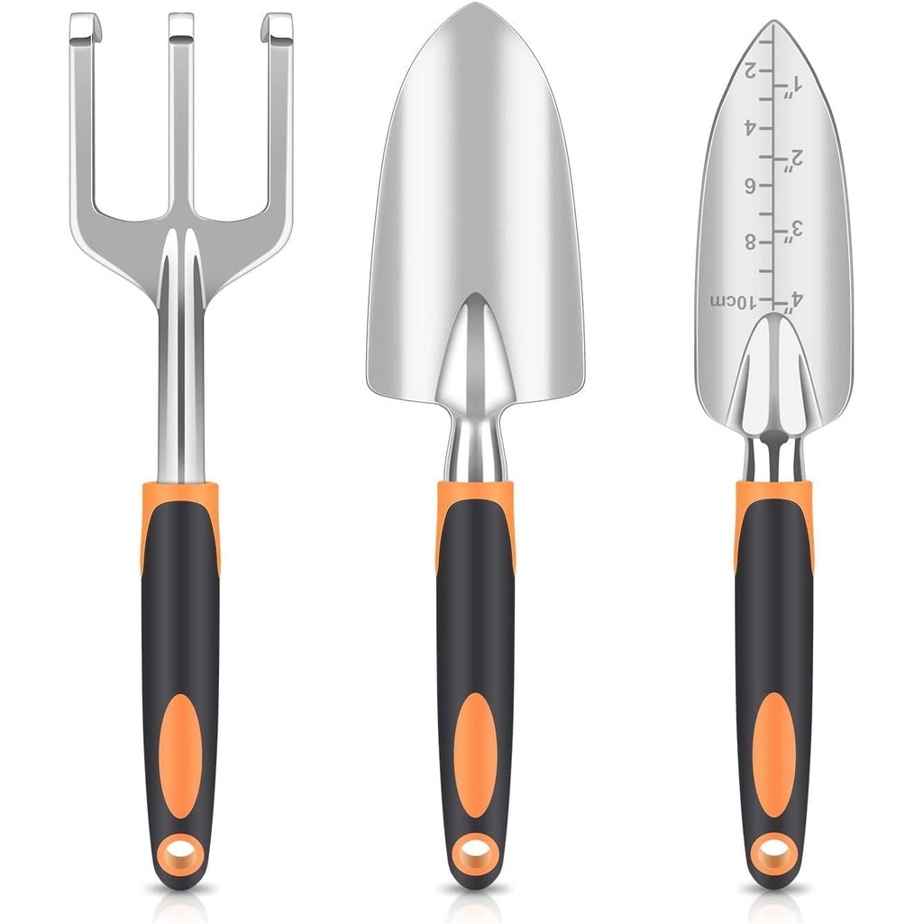 3-In-1 Garden Tool Set Black And Orange Trowel Transplanter Cultivator