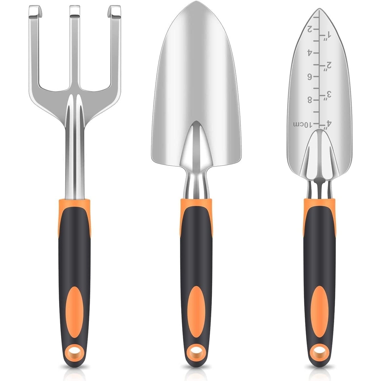 3-In-1 Garden Tool Set Black And Orange Trowel Transplanter Cultivator