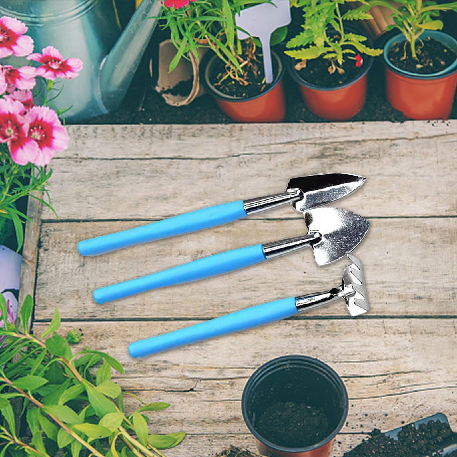 3-Piece Mini Garden Tools Set for Indoor Plants & Kids Gardening | Small Hand Tools with Wood Handle for Transplantin...