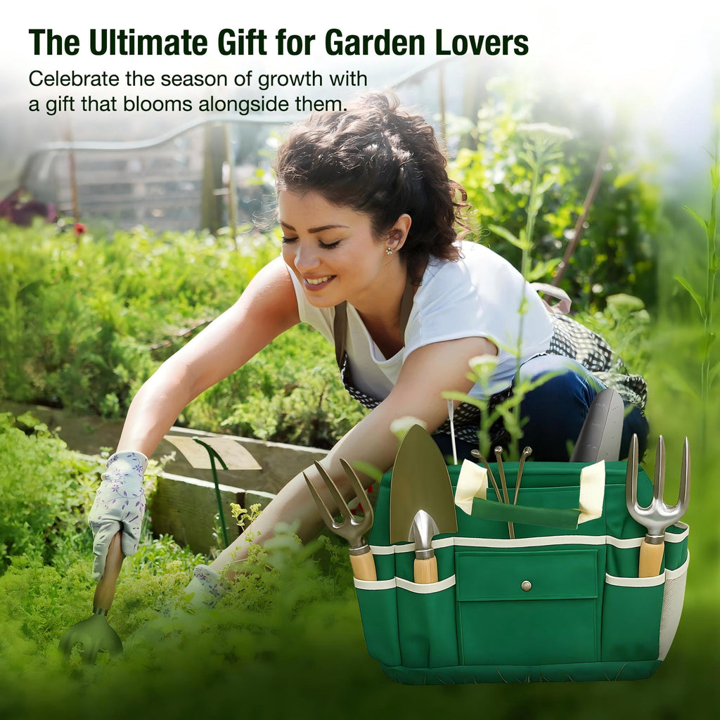 7-Piece Gardening Tool Set  Stainless Steel Tools with Wooden Handles, Folding Stool & Canvas Tote, Durable Garden Kit for Women and Beginne - Image 6