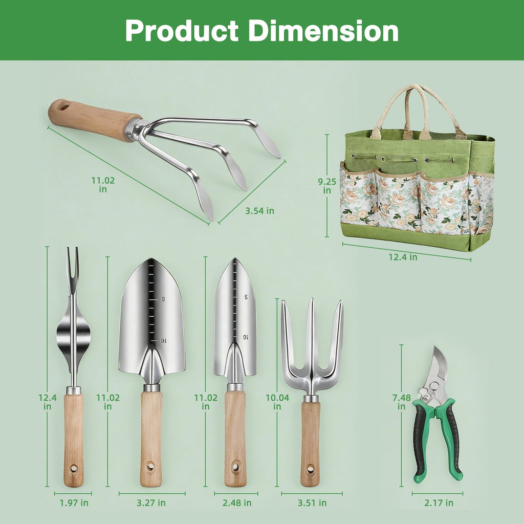 Garden Tools Set, 9 Pieces Heavy Duty Kit with Storage Bag - Rust-Proof Stainless Steel Gardening Tools, Non-Slip Erg... - Image 2
