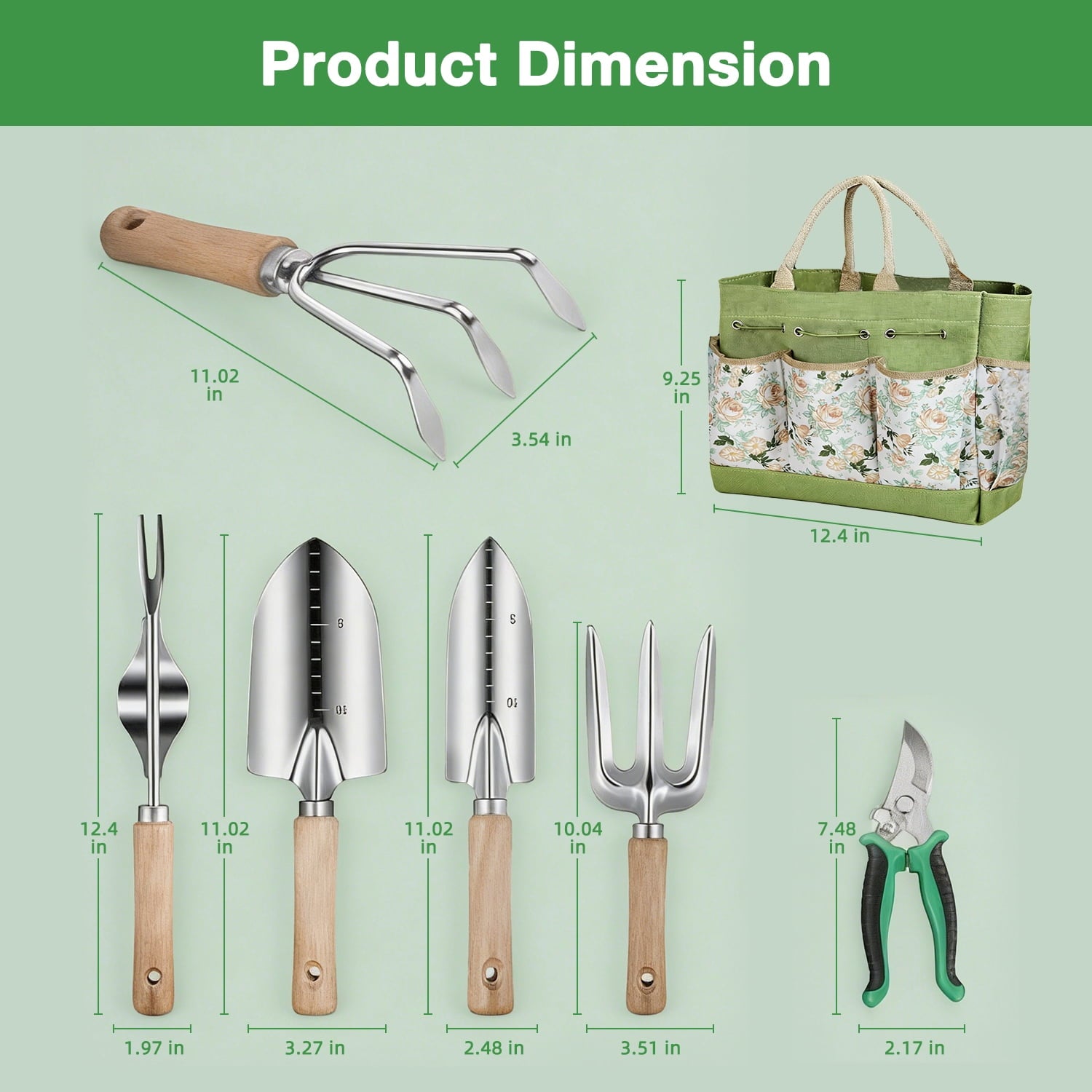 Garden Tools Set, 9 Pieces Heavy Duty Kit with Storage Bag - Rust-Proof Stainless Steel Gardening Tools, Non-Slip Erg... - Image 2
