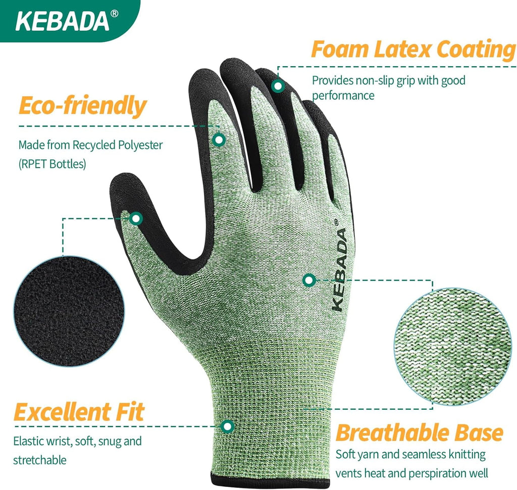 2 Pairs Breathable Gardening Gloves for Men, Latex Coated Garden Gloves, Eco-Friendly, Lightweight, Recycled PET Mate... - Image 3