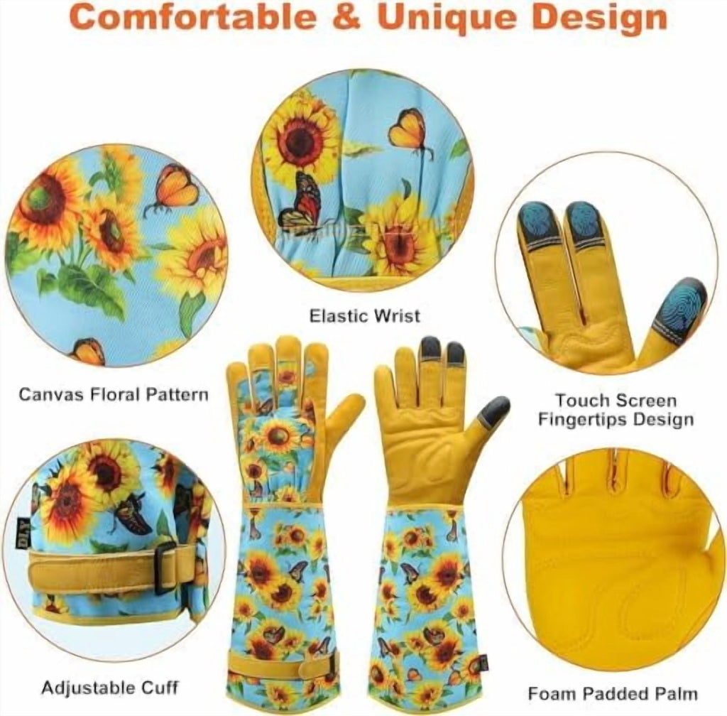 for Women, Rose Thorn Proof, Long Garden for Women, Breathable Cowhide Leather Gauntlet (Small, Blue - Image 2