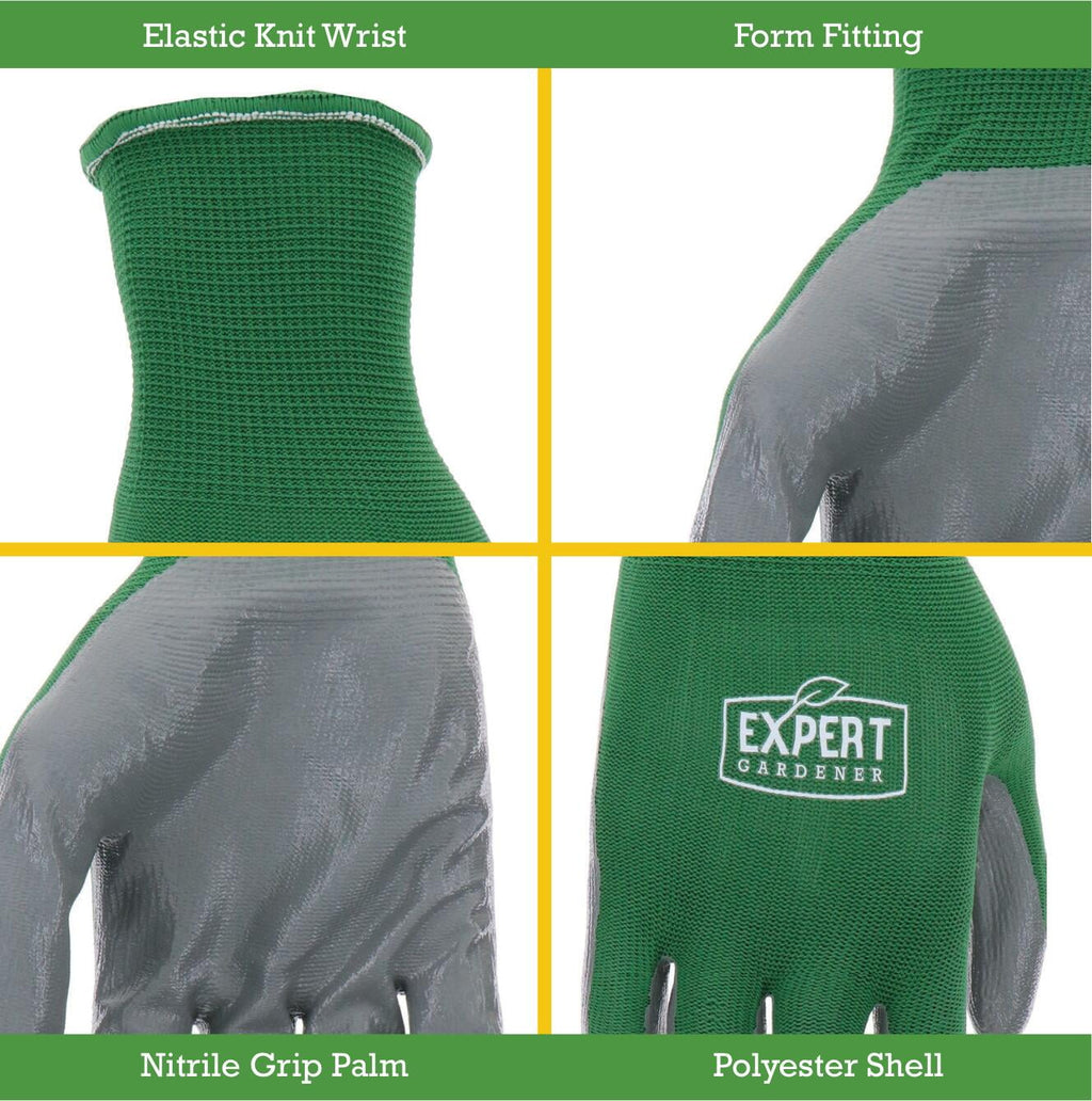 Expert Gardener 5 Pair Nitrile Garden Gloves, Medium - Image 3