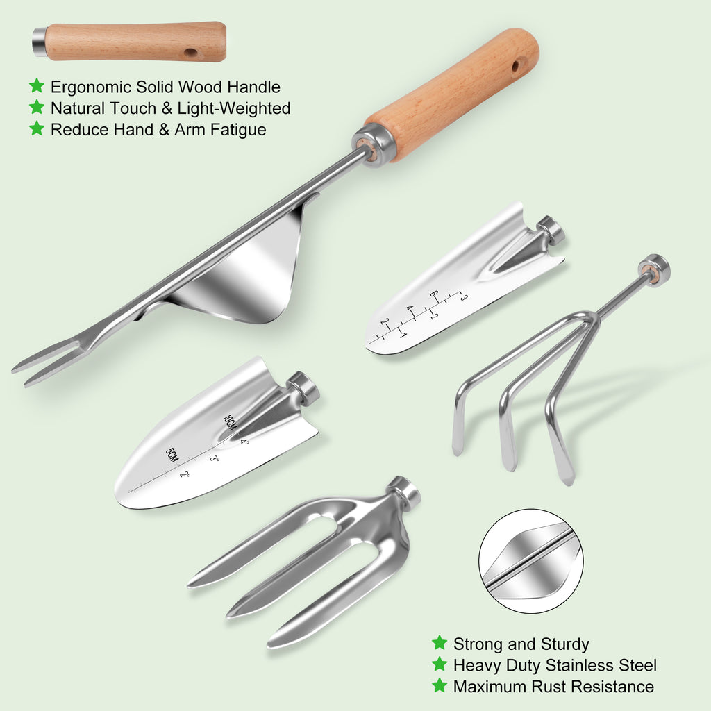 Gardening Tools 9 Piece Heavy Duty Gardening Hand Tools with Fashion and Durable Garden Tools Organizer Handbag,Rust-... - Image 4
