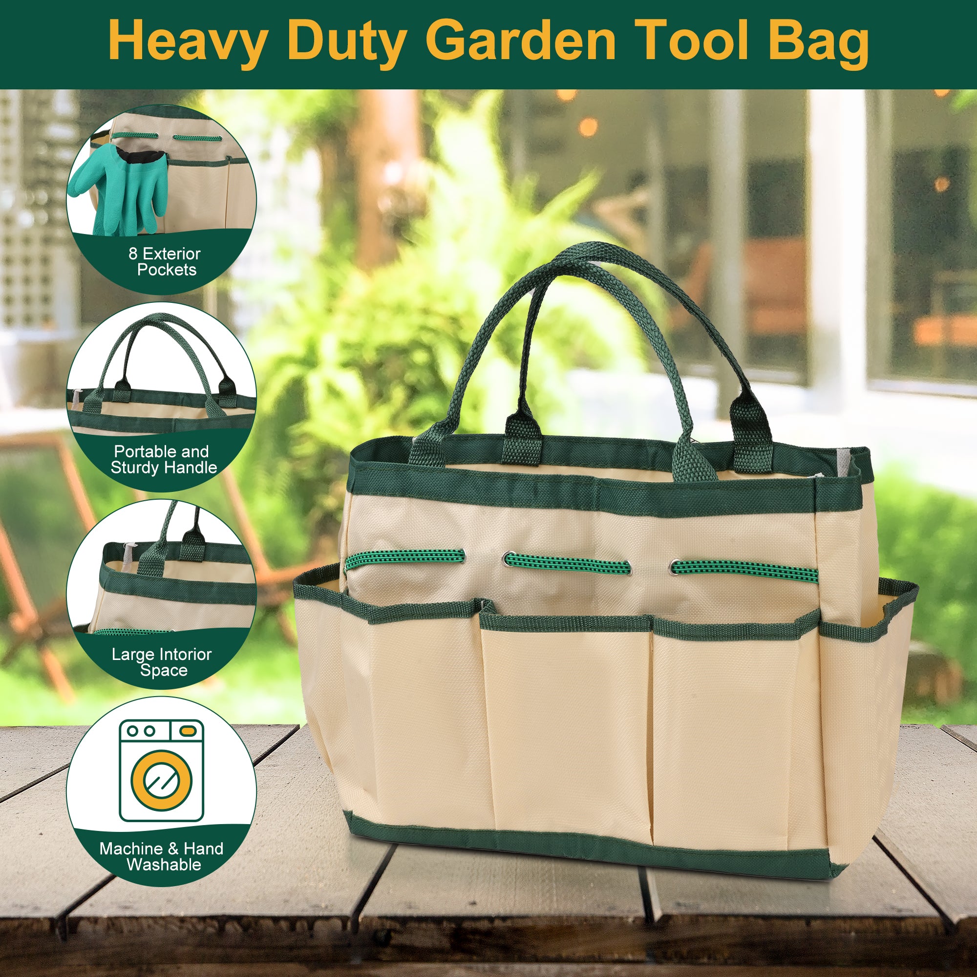 Gardening Tools 9 Piece Heavy Duty Gardening Hand Tools with Fashion and Durable Garden Tools Organizer Handbag,Rust-... - Image 6