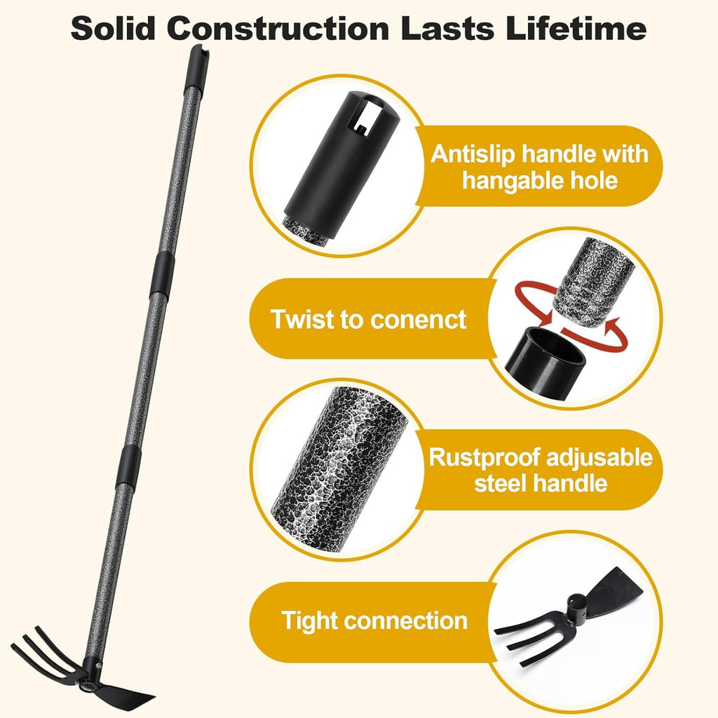 and Cultivator with Double-Head,46" Adjustable Handle Hand Tool, Heavy Duty with Tiller - Image 3