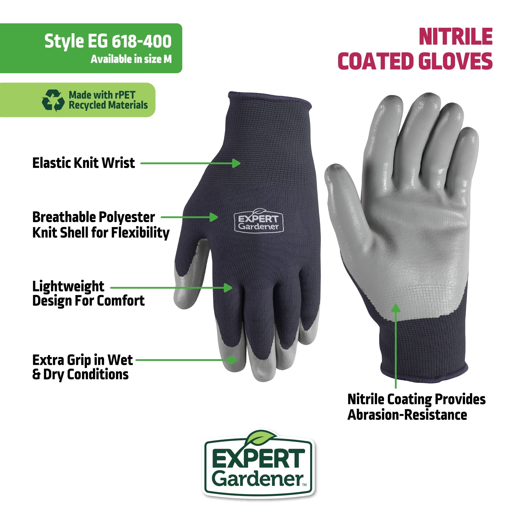 Smooth Nitrile Gardening Gloves, Size M - Image 2
