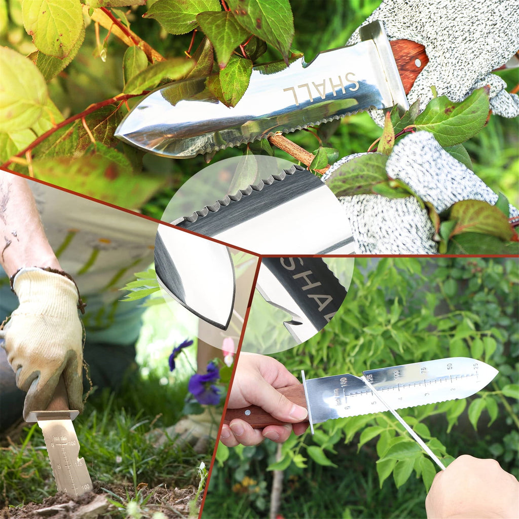 SHALL Hori Hori Garden Knife for Gardening, Full Tang Hori Hori Knife with Sheath & Hide Rope, 7” Stainless Steel Blade with Cutting Edge fo - Image 3