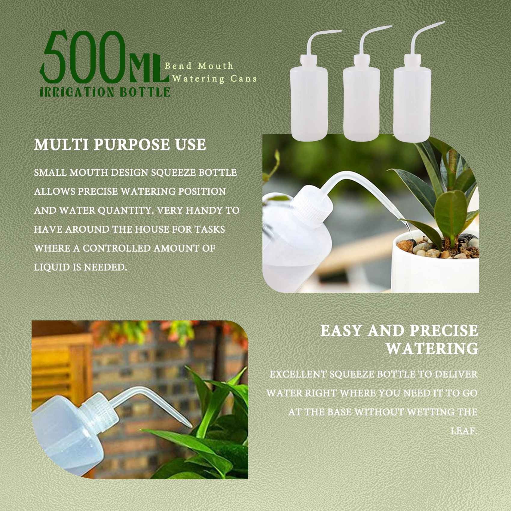 3Pcs Irrigation Bottle 500Ml 17Oz Indoor Plant Watering Can Water Squirt Plastic Rinse for Wash Tattoo - Image 4