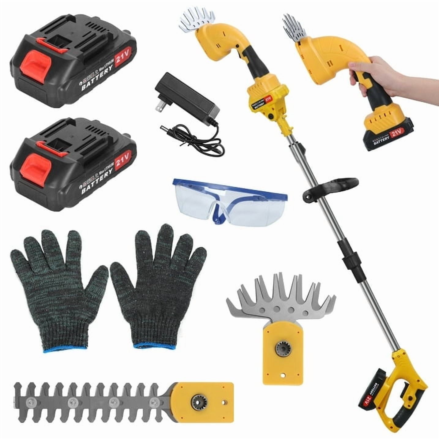 Cordless Hedge Trimmer with Extension Pole, 21V 2-in-1 Grass Shear & Shrub Cutter, 30-40 Min Runtime, 16/19mm Branch ... - Image 2
