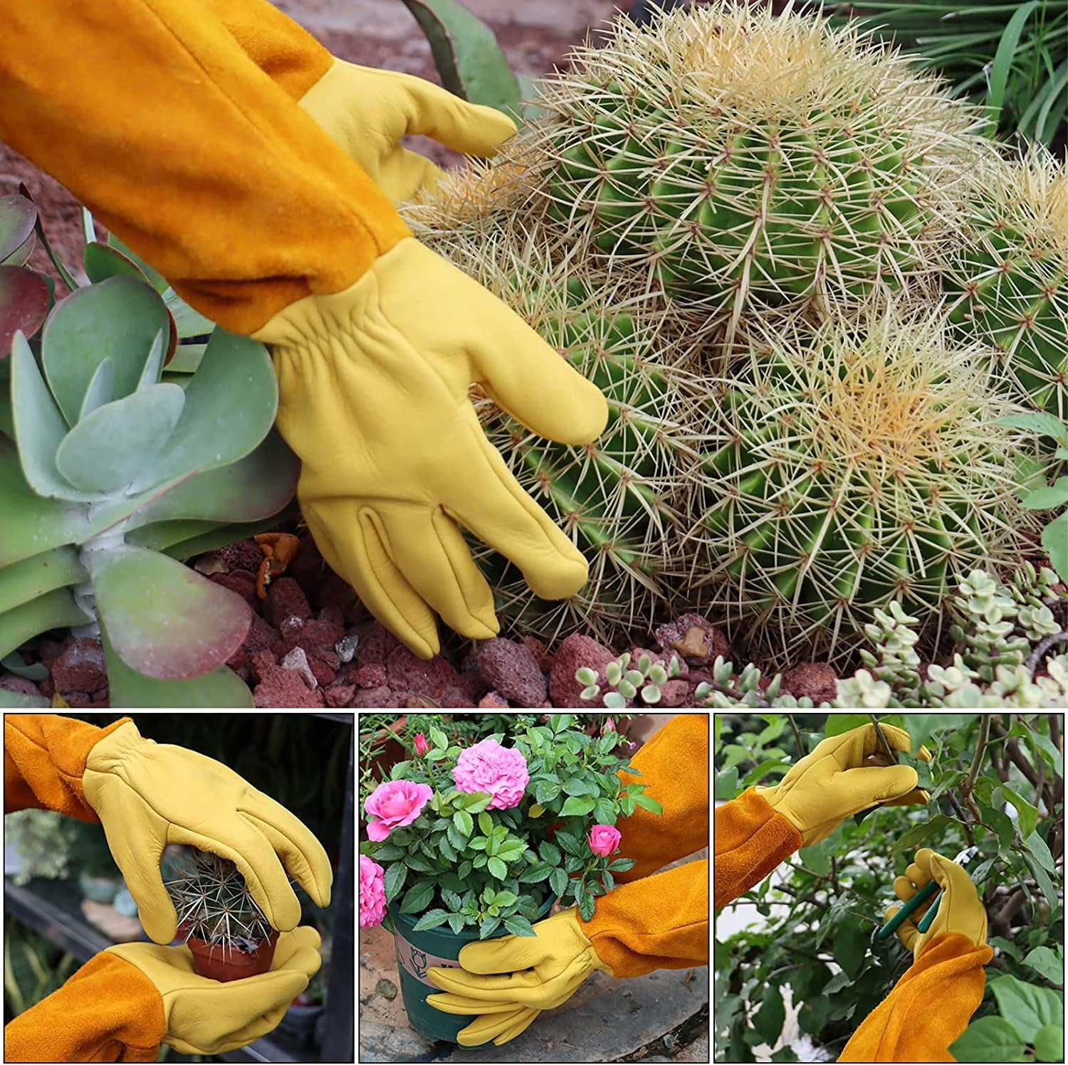 Long Garden Gloves for Women Man, Thorn Proof Rose Pruning Cowhide Leather Garden Gloves for Cactus, Rose and More - L - Image 5