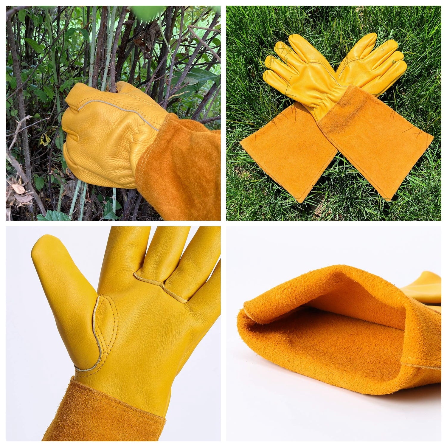 Long Garden Gloves for Women Man, Thorn Proof Rose Pruning Cowhide Leather Garden Gloves for Cactus, Rose and More - L - Image 4