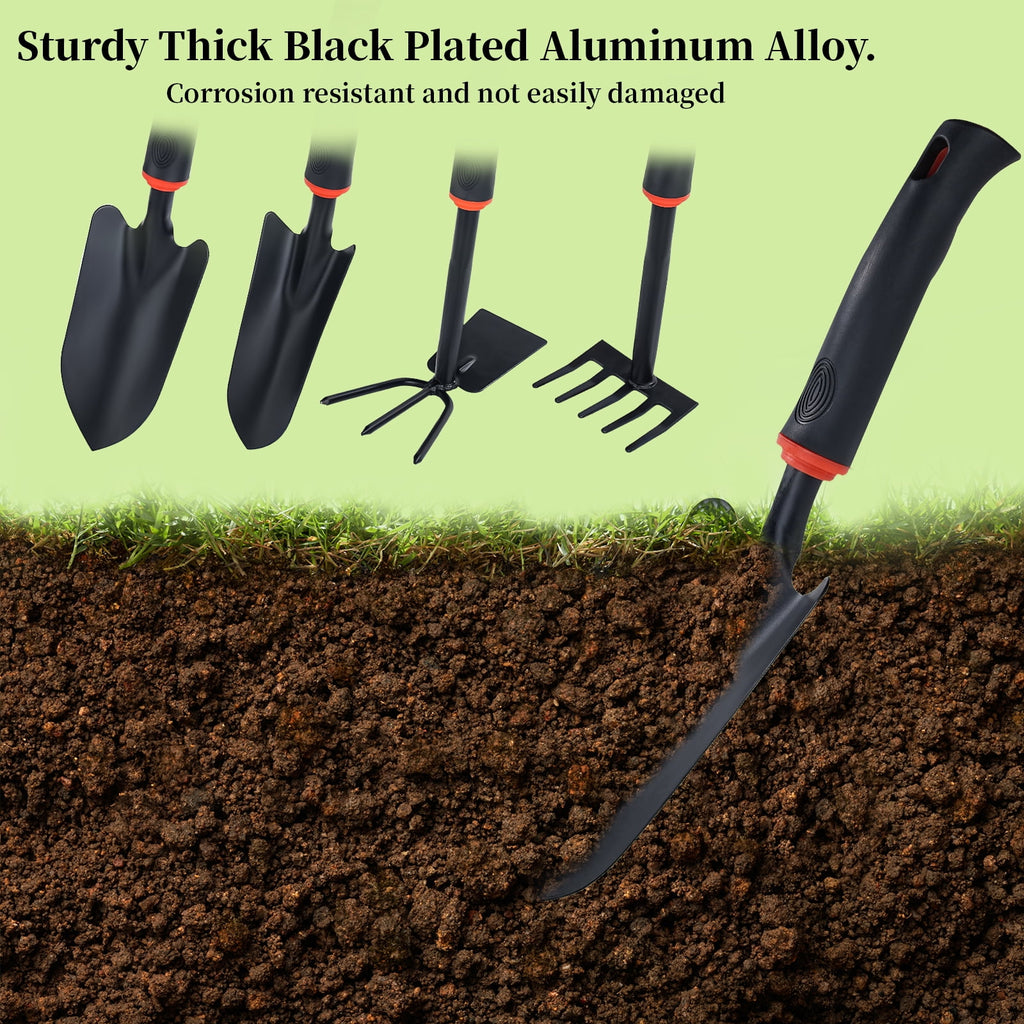 Garden Tool Set 4-Piece,Aluminum Alloy Gardening Tools Set,Heavy Duty Black Coated Kit for Indoor/Outdoor Planting & ... - Image 3