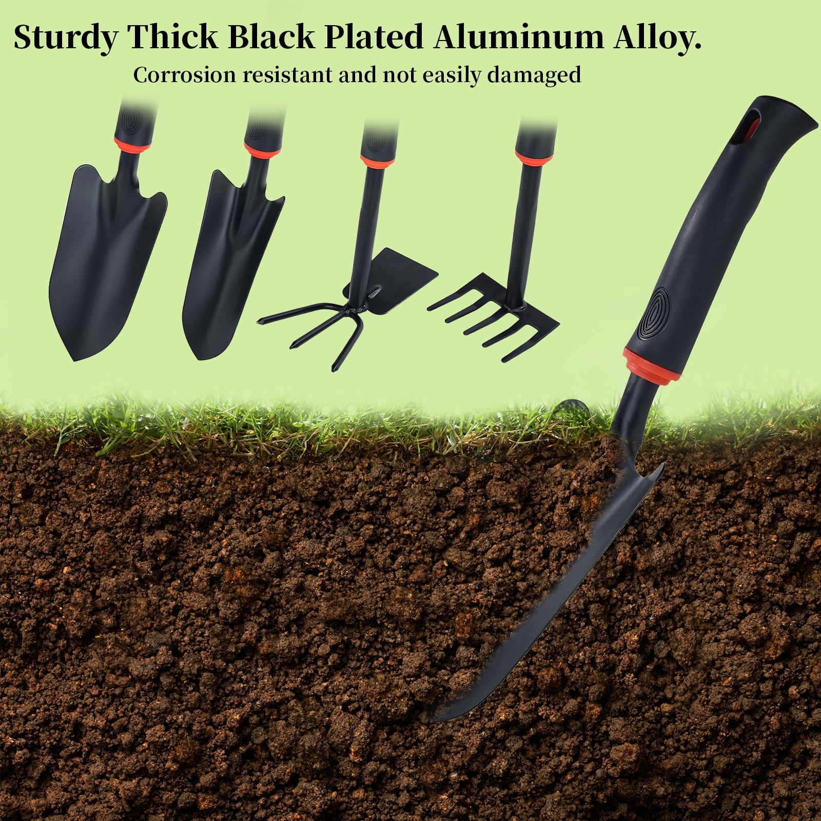Garden Tool Set 4-Piece,Aluminum Alloy Gardening Tools Set,Heavy Duty Black Coated Kit for Indoor/Outdoor Planting & ... - Image 3