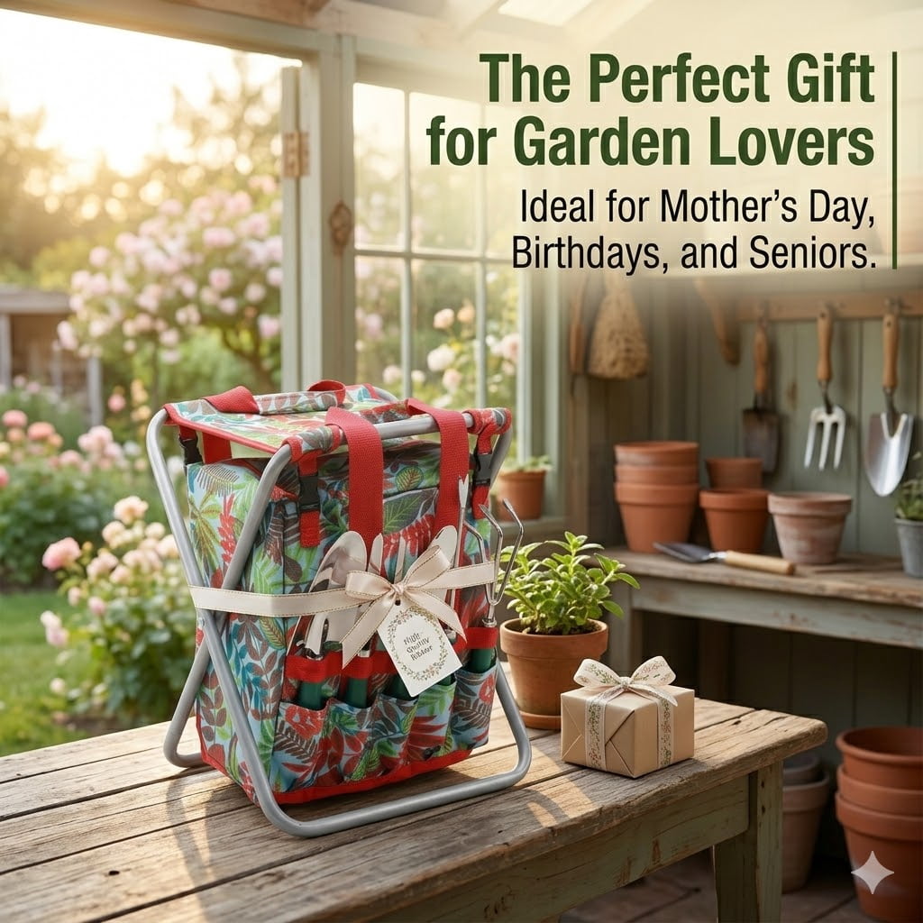 5-piece Garden Tool Set with Tote and Folding Seat - Image 6