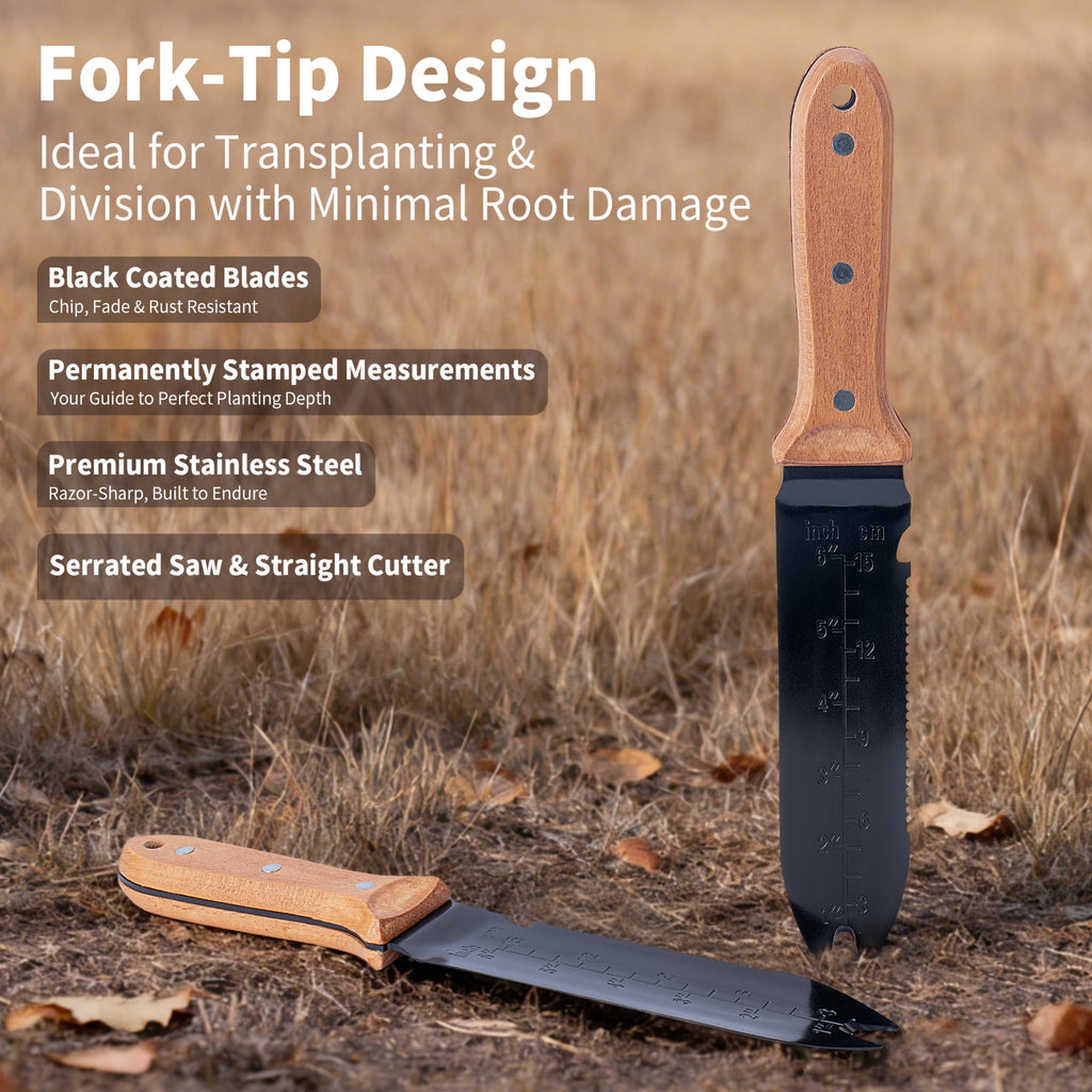 Hori Hori Garden Knife- Garden Tools with Oxford Cloth Sheath, 7" Stainless Steel Blade,Full Tang Beechwood Handle, I... - Image 5