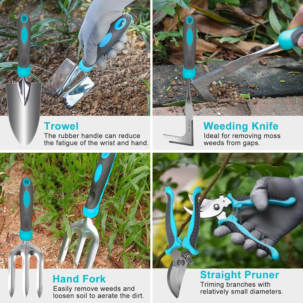 10 Piece Heavy Duty Stainless Steel Garden Tools Set with Ergonomic Rubber Handle. Variety of Gardening Hand Tools fo... - Image 6