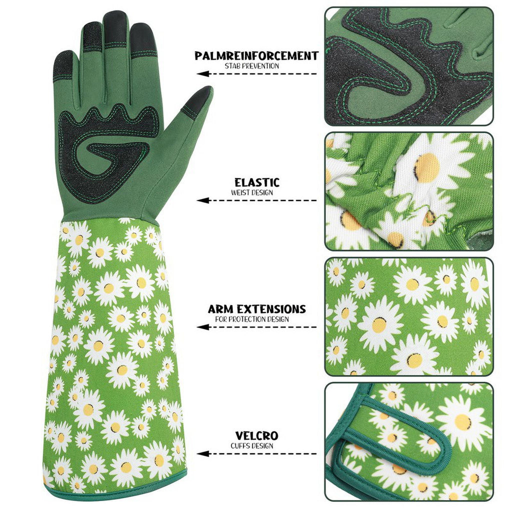 Gardening Gloves for Women Rose Pruning Thorn Proof Breathable Touchscreen Long Forearm Protection Garden Gloves(Green) - Image 3