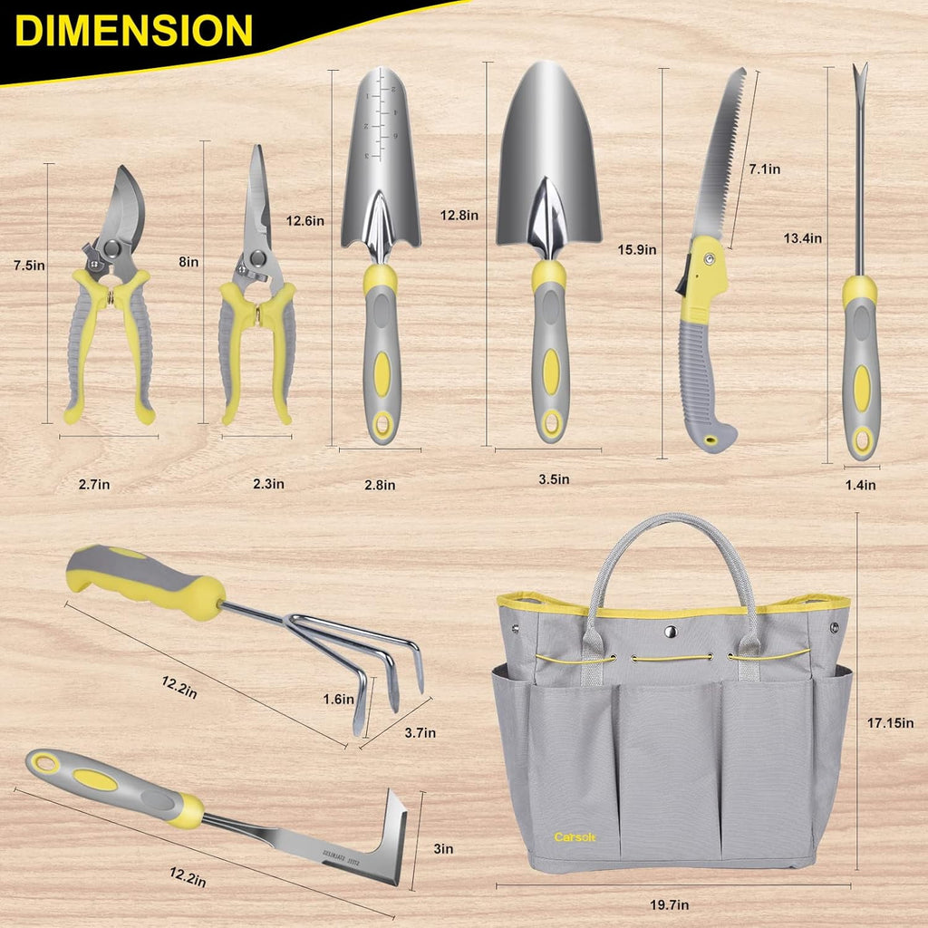 Garden Tool Set, Carsolt 10 Piece Stainless Steel Heavy Duty Gardening Tool Set for Digging Planting Pruning Gardening Kit with Durable Bag - Image 4