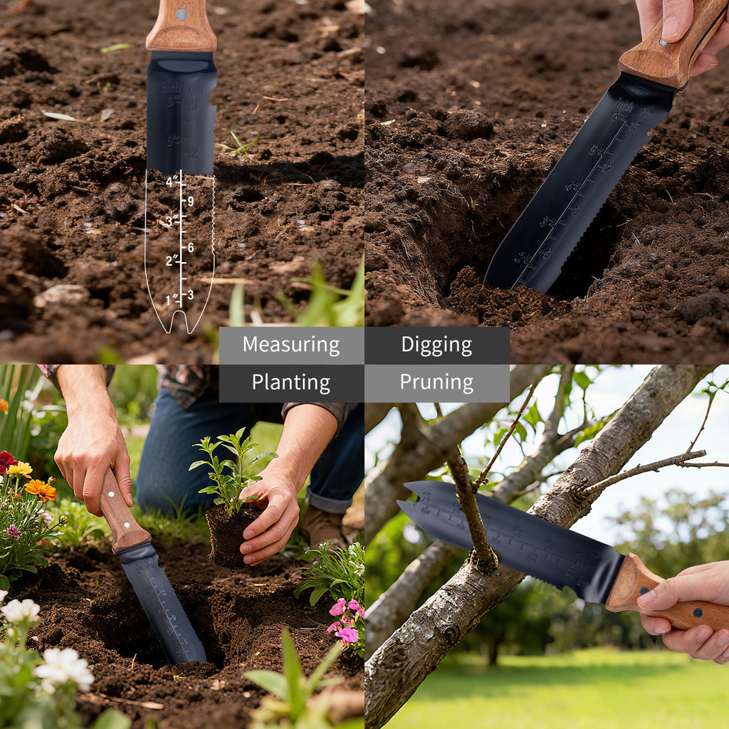 Hori Hori Garden Knife- Garden Tools with Oxford Cloth Sheath, 7" Stainless Steel Blade,Full Tang Beechwood Handle, I... - Image 6