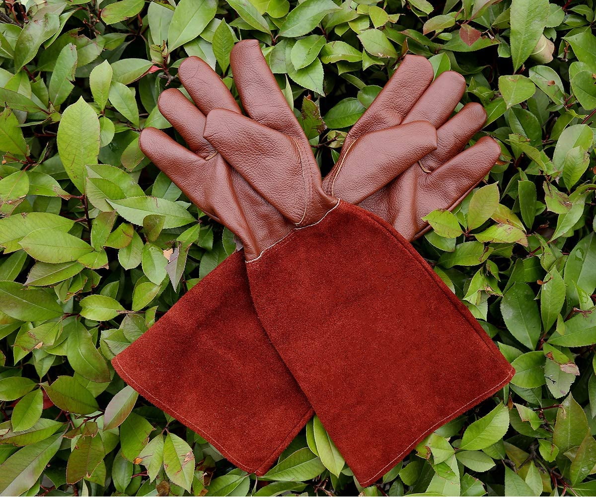 Vruelia Long-Gardening-Gloves for Women/Men - Thorn Proof Cowhide Leather Rose/Blackberry Pruning Heavy Duty Gloves Thick Palm Gauntlet Gard - Image 6