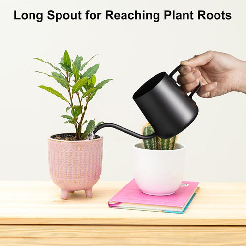 12oz/350ml Watering Can Indoor Plants, Stainless Steel Plant Watering Can with Long Spout (Black) - Image 2