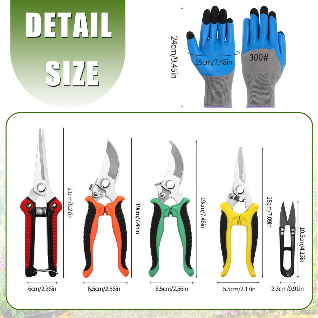 5 Pack Garden Pruning Shears Stainless Steel Blades, Handheld Scissors Set with Gardening Gloves, Heavy Duty Garden B... - Image 2
