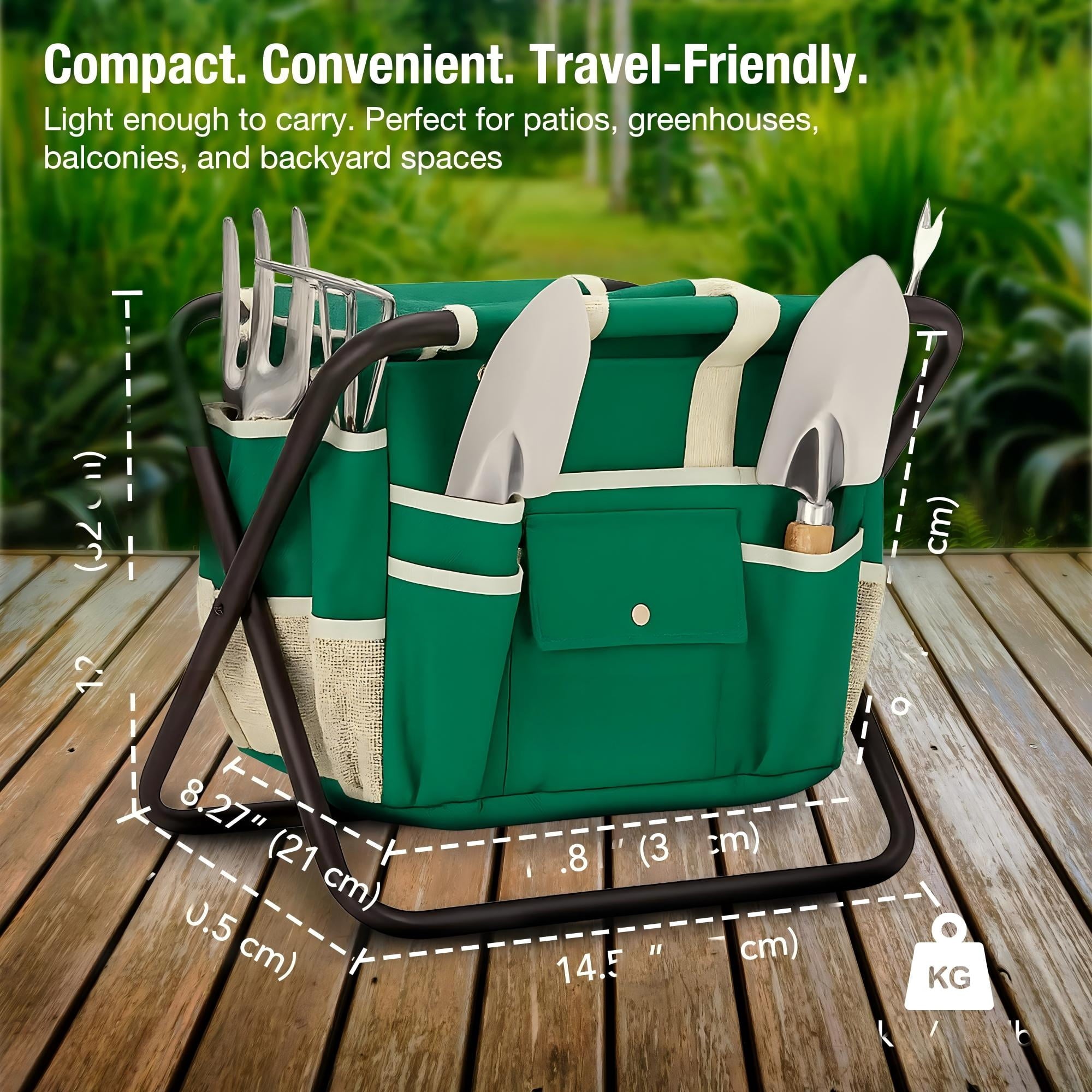 7-Piece Gardening Tool Set  Stainless Steel Tools with Wooden Handles, Folding Stool & Canvas Tote, Durable Garden Kit for Women and Beginne - Image 2