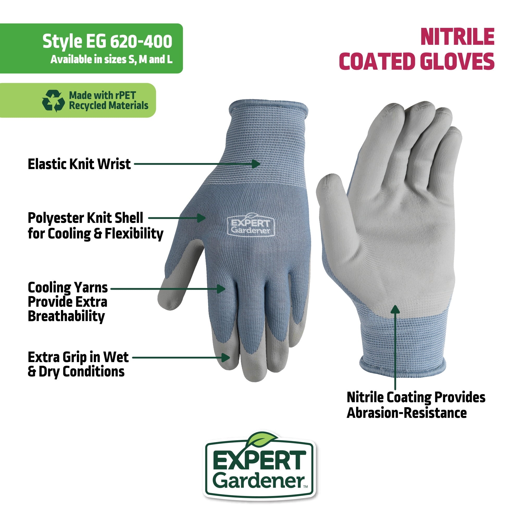 Womens Cooling Foam Nitrile Gardening Gloves, Size M - Image 2