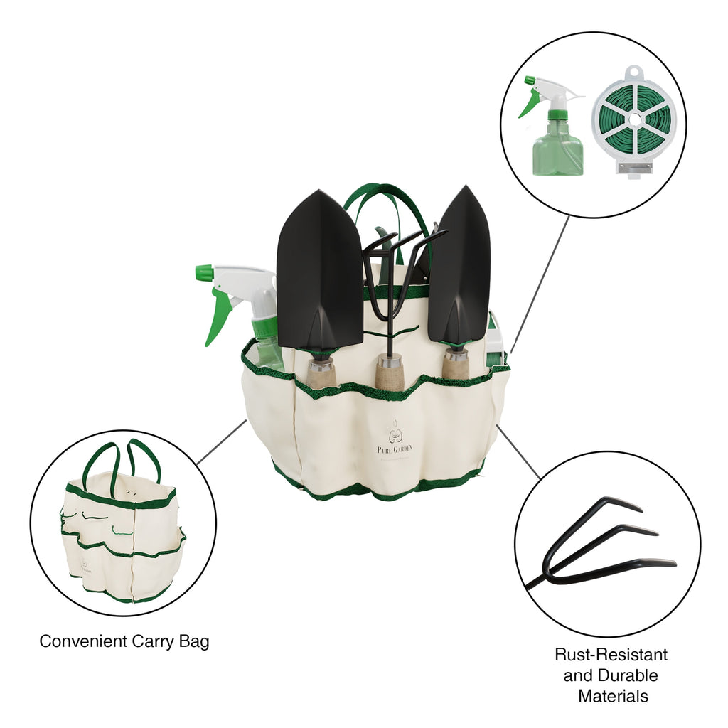 8-Piece Gardening Hand Tool Set with Canvas Tote (Beige) - Image 4